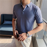 Itooh  New Summer Striped Knitted Short-Sleeved Polo Shirt Men's Slim-Fit Casual Business Party Beach Travel T-shirt Sizes S-4XL