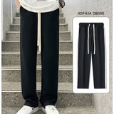 Itooh Summer Thin Casual Sports Pants Mens Loose Straight Simple Trousers Korean Patchwork Side Stripe Section Drape Wide-leg Trousers