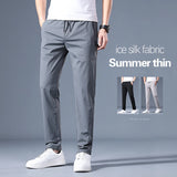 Itooh Summer Soft Ice Silk Fabric Men's Thin Casual Pants Korean-style fashion techwear Straight High Stretch Trousers Male Brand