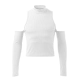 Itooh Men Hollow Out Long Sleeve T Shirt Casual Turtleneck Sweatshirt Streetwear Sexy Crop Off Shoulder Tops Summer