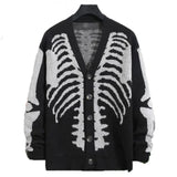 Itooh  Harajuku Autumn Winter Men's Halloween Skull Printed Long Sleeve Cardigan V-neck Button down Coat Y2k Vintage Sweater Ins