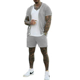 Itooh  Sexy See Through Hollow Out Mesh Knit Two Piece Suits Men Summer Fashion Short Sleeve Shirts And Shorts Sets Mens Outfits Beach