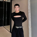 Itooh Spring Summer Show Designer Tight Hollow Out Top Fishbone Tunic Waist Inner Cloth Solid Color 2024 T-shirt Sexy Men Clothing