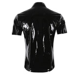 Itooh Sexy Unisex Wet Look PU Leather T Shirts For Women Men Short Sleeve Solid Black Zip-up Turtleneck Tees Top T Shirts Clothing