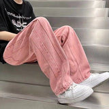 Itooh Street Vibe Style Jeans Men's Loose Straight Pants Trendy Brand American Baggy Wide-leg Pants Pink Jeans Spring and Autumn