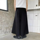 Itooh Japanese Men Pants Loose Wide Leg Trousers Fashion Samurai Culottes Male Dark Black All-Match High Waist Pantalon