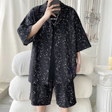 Itooh Korean Style Men's Ice Silk Sets Short Sleeve Shirt+Shorts Printed Tops Matching Bottoms Summer Fashion Oversized Clothing