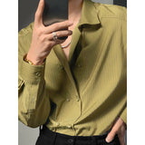 Itooh High-end Simple Striped Double Breasted Shirt for Men Autumn New Korean Style Trendy Solid Color Long Sleeves Men's Social Shirt