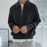 ITOOH Fall Men's Luxury Polo Neck Knit Pullover Sweater Casual Korean Stretch Zipper Solid Color Long Sleeve Loose Popular Knitwear