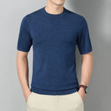 Itooh  Short Sleeve Summer Men's Solid Color Round-Neck Shirt Wool Knitted Bottoming Shirt T-shirt Elegant Tight Top