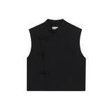 Itooh   Spring Summer Round Collar Male Vest Chinese Style Button Solid Color Sleeveless Vests Trendy Men's Clothing Niche Design