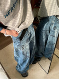 Itooh  Hip Hop Baggy Jeans Men Oversize Denim Pants Blue Jeans Printed Wide Leg Trousers Male Jeans Hippie Streetwear Casual