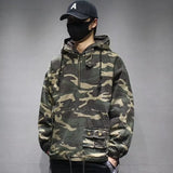 Itooh Japanese Camouflage Jacket Cargo Hooded Coats Men's Retro Trend Loose Windbreak Hoodies Zipper Pullover Green Military Teachwear