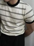 Itooh Streetwear Mens Fashion T Shirts Summer Knitwear Casual O Neck Short Sleeve Knitted T-shirt For Men Vintage Striped Knit Tops