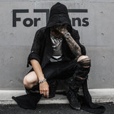 Itooh Punk rock hip hop black long shirt hooded cloak cardigan men linen oversize blouse Nightclub DJ singer gothic vintage streetwear