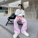 Itooh Summer New Chic Men's Wide Legs Pants Striped Plaid Design Drawstring Casual Pants 2024 Streetwear Straight Trousers