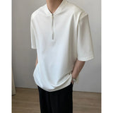 Itooh  Summer Short Sleeved T-shirt Men Fashion Black White Shoulder Pad T Shirt Men Streetwear Korean Loose Zippered T Shirt Mens Top