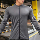 Itooh Men's Casual Sports Long Sleeve T-shirt Gym Fitness Running Training Slim-fit Quick Dry High Elastic Sweatshirts Zip Up Tee Tops