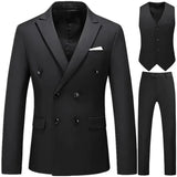 Itooh Men Casual Boutique Business Double Breasted Suit Coat 3 Piece Set / Solid Color Slim Fit Blazers Jacket Pants Vest Trousers