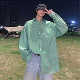 ITOOH Striped Loose Causal Long Sleeve Shirts Man Button Handsome Turn-down Collar Spring Autumn Office Men's Clothing Green