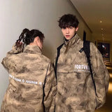 Itooh Couples' Coat Camouflage Cargo Stand Collar Jacket Men's Loose Versatile US Military Pullover Trend Outdoor Travel Street Wear