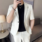 Itooh Summer Zipper Decoration Blazers Men Casual Business Suit Jacket Slim Fit 3/4 Sleeve Streetwear Social Jacket Men Clothing