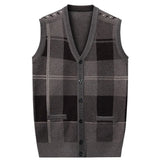 Itooh  Men's Cardigan Vest Plaid Fashion Casual Knitted Sweater Warm V-neck Vest Sweater Tops