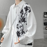 ITOOH Spring Autumn Long Sleeve Print Shirt Man Black/White High Street Fashion Casual Button Patchwork Harajuku All-match Blouse