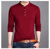 Itooh Spring Men Long Sleeve T Shirts Half Buttons Stand Collar Cotton Pullovers Solid Casual Tops Comfy Korea Tide Slim Thin Tees