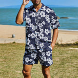 Itooh  Beach Vacation Casual Mens Outfits Summer Vintage Graphic Printing Two Piece Suits Men Short Sleeve Shirts And Shorts Sets Male