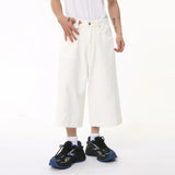 Itooh Korean Design Male Jeans Calf-length Pants Loose Wide Leg Trousers Straight Solid Color New Male Bottom Summer 2024