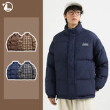 ITOOH Winter Lightweight Parkas Men Harajuku Double Sided Stand Collar Cotton-padded Jacket Unisex Plaid Windbreak Coat Streetwear New