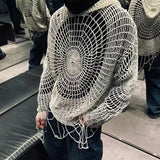 Itooh Y2k Clothes Spider Web Hollow Hole Design Trendy Men LGBT Streetwear Hooded Pullover Knit Top Sweater Mens Korean Fashion