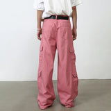 Itooh  Pink Cargo Jeans Pants Men Oversize Wide Leg Denim Trousers Male Loose Casual Japanese Streetwear Hip Hop Pocket