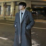 Itooh Winter Long Trenchcoat Men Korean-style Solid Double Breasted Woolen Coat Loose Casual Trench Outwear  Solid Color Overcoats