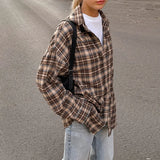 Itooh  2024 Spring American Retro Plaid Cotton Shirt Women's Long Loose Plaid Shirt