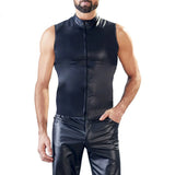 Itooh Mens Leather Small Turtleneck Tank Tops Zipper Sexy Sleeveless Tops Man Party Clubwear Tight Vest Nightclub Seductive Menswear