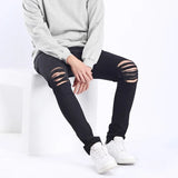 Itooh New Black Jeans Men Knee Ripped Hole Denim Pants Kpop Trendy High Street Slim Stretch Skinny Male Frayed Trousers Streetwear