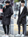 Itooh Spring Autumn Long Trench Coat Men Fashion Hooded Windbreaker Black Overcoat Casual Jackets