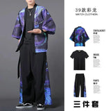 Itooh  Chinese Ancient Style Taoist Robe Summer Three Piece Suit Men's Taoist Robe Student Hanfu Trend Chinese Style Men's Ancient