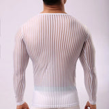 Itooh Mens Stripe Undershirt Breathable Slim Mesh Tees Shirt See Through Sheer Long Sleeves T Shirts Sexy Transparent Shirt Underwear