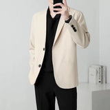 Itooh Men Suit Jackets Blazer Coat Slim Fit Smart Casual Autumn New Fashion Clothing Two Buttons Solid Color Korean Black/Khaki/Coffee