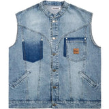 Itooh Y2k Old Denim Jacket Summer Tide Brand Western Denim Sleeveless Vest Men's American Retro Loose Casual Waistcoat Top Street Coat