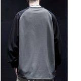 Itooh Spring and Autumn Men's Solid Color Pullover Round Neck Panel Long Sleeve Loose T-shirt Fashion Casual Commuter Sports Topss