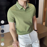 Itooh  Business Casual Solid Color Men's Polo Shirt, 2024 Summer Classic, Men Short Sleeve V-neck T-shirt, Slim Fit Spliced Polo 4XL-M