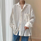 Itooh Mens French Elegant Solid Color Hollow Casual Long-Sleeved Shirts Genderless Autumn Trend Loose Small Fragrance Shirts Unisex