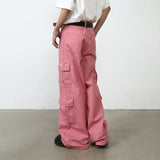 Itooh  Pink Cargo Jeans Pants Men Oversize Wide Leg Denim Trousers Male Loose Casual Japanese Streetwear Hip Hop Pocket