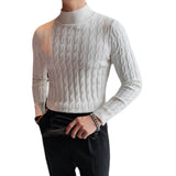 Itooh Spring New Mens Casual Sweater Tops Knitted Long Sleeve Mock Neck Knit Pullover Tops For Men Clothes Knitwear Slim Knitting Tees