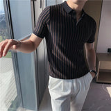 Itooh  New Summer Striped Knitted Short-Sleeved Polo Shirt Men's Slim-Fit Casual Business Party Beach Travel T-shirt Sizes S-4XL