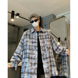 ITOOH Men Shirt Plaid Tie-dye Long Sleeve Mens Casual Loose Shirt Autumn High Quality Oversized Male Checked Shirt Red/Blue/Gray